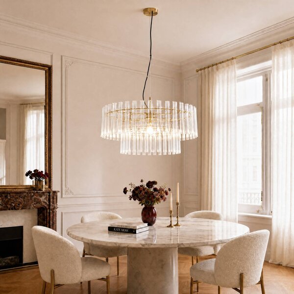 Lampada a sospensione Leanna Lucande, dimmerabile, Chiaro / Trasparente, Soggiorno / Sala da pranzo, Vetro, Moderno, Lampada a sospensione