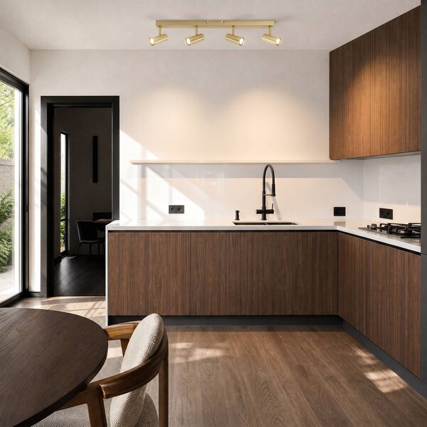 Faretto da soffitto Lindby Iluna, a 4 luci, ottone, GU10 Iluna Lindby, dimmerabile, Ottone / Oro, Soggiorno / Sala da pranzo, Metallo, Moderno, Faretto
