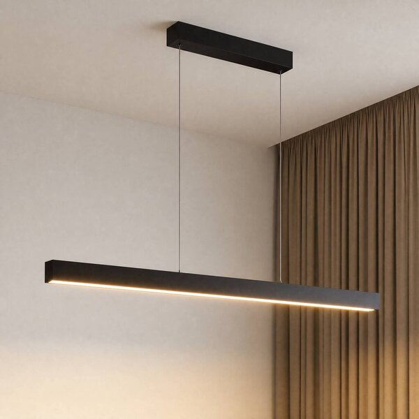 Lampada a sospensione Mylosh Lucande, dimmerabile, Nero, Soggiorno / Sala da pranzo, Alluminio, Moderno, Lampada a sospensione