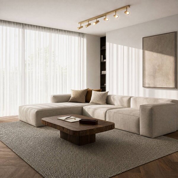 Faretto da soffitto Lindby Iluna, a 6 luci, ottone, GU10 Iluna Lindby, dimmerabile, Ottone / Oro, Soggiorno / Sala da pranzo, Metallo, Moderno, Faretto