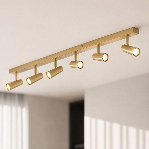 Faretto da soffitto Lindby Iluna, a 6 luci, ottone, GU10 Iluna Lindby, dimmerabile, Ottone / Oro, Soggiorno / Sala da pranzo, Metallo, Moderno, Faretto