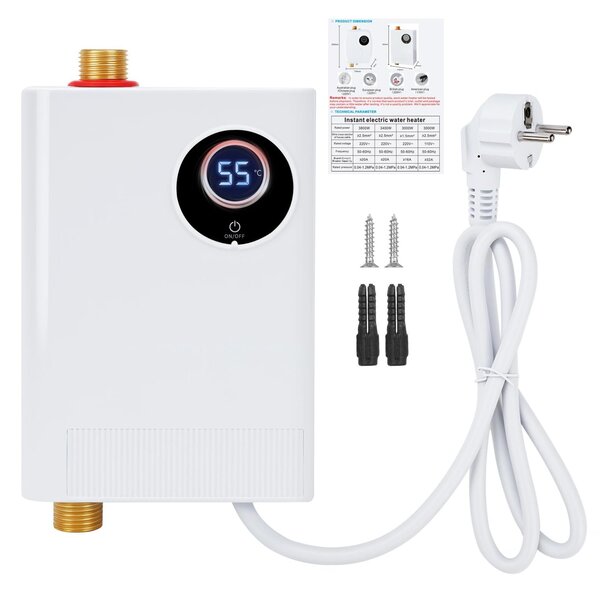 Scaldabagno istantaneo compatto, 3800 W, 220 V, da installare sotto il lavello, con display LCD