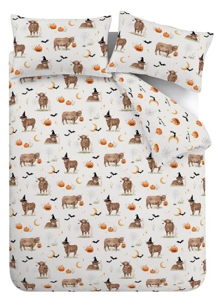 Set copripiumino e federa greige per letto singolo 135x200 cm Halloween Highland Cow – Catherine Lansfield