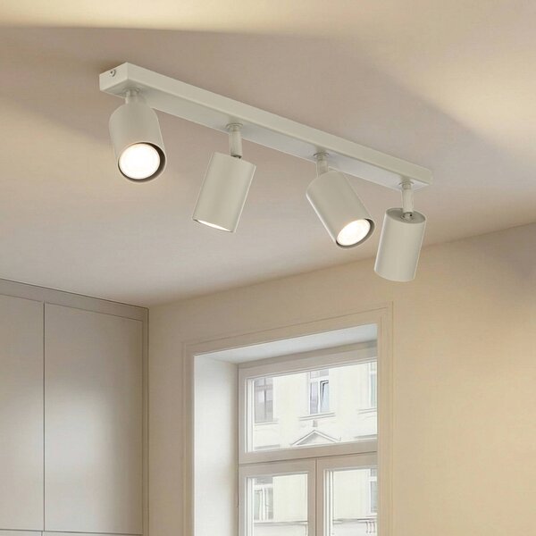 Faretto da soffitto Zoom, a 4 luci, grigio-beige, acciaio, GU10 Zoom SIGMA, dimmerabile, Crema / Ambra, Soggiorno / Sala da pranzo, Metallo, Moderno, Faretto