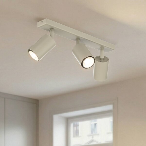 Faretto da soffitto Zoom, a 3 luci, grigio-beige, acciaio, GU10 Zoom SIGMA, dimmerabile, Crema / Ambra, Soggiorno / Sala da pranzo, Metallo, Moderno, Faretto