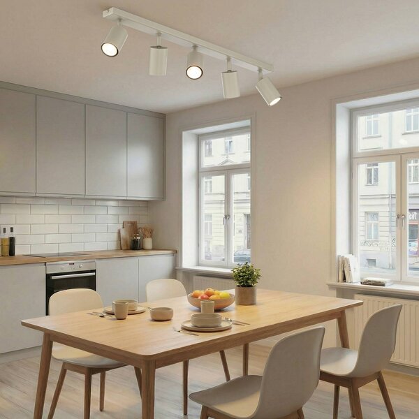 Faretto da soffitto Zoom, a 5 luci, grigio-beige, acciaio, GU10 Zoom SIGMA, dimmerabile, Crema / Ambra, Soggiorno / Sala da pranzo, Metallo, Moderno, Faretto