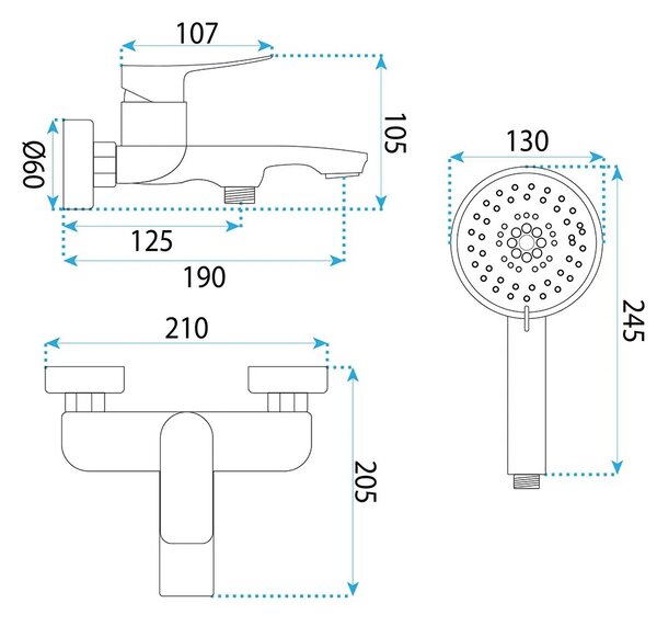 Miscelatore per vasca PREMIUM REA Vision Chrome