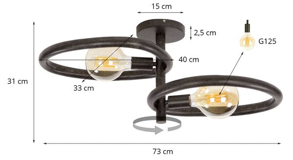ZIJLSTRA Plafoniera soffitto Pebble, dimmerabile, Nero, Soggiorno / Sala da pranzo, Metallo, Moderno, Plafoniera