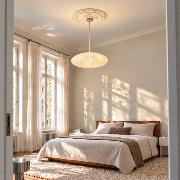 Lampada a sospensione Gerald Lindby, dimmerabile, Crema / Ambra, Soggiorno / Sala da pranzo, Carta / Lunolit / Lunopal, Scandinavo, Lampada a sospensione