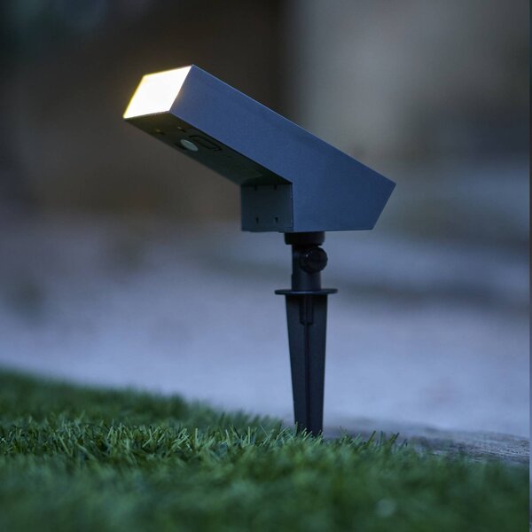 Lumisky Faretto a LED con picchetto Soltek, antracite, lunghezza 13 cm dimmerabile, Nero, Alluminio, Moderno, Lampada da esterni