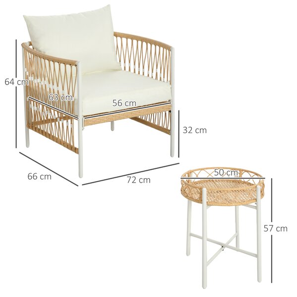 Outsunny Set da Giardino Stile Boho in Rattan con 2 Sedie con Cuscini e Tavolino Rotondo, Giallo