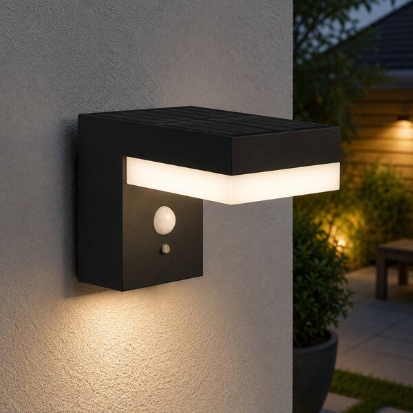 Lumisky Applique a LED solare Cenova, nera, larghezza 16 cm, con sensore Genova, Nero, Alluminio, Moderno, Applique da esterni