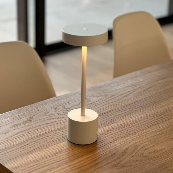 Lumisky Lampada LED da tavolo ricaricabile Roby, bianca, altezza 30 cm, IP54 dimmerabile, Bianco / Opale, Alluminio, Moderno
