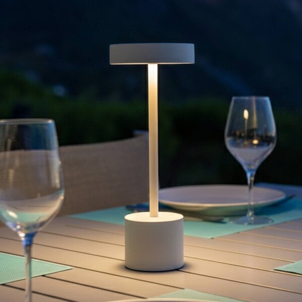 Lumisky Lampada LED da tavolo ricaricabile Roby, bianca, altezza 30 cm, IP54 dimmerabile, Bianco / Opale, Alluminio, Moderno
