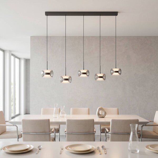 Paul Neuhaus Lampada a sospensione Fumea, dimmerabile, Nero, Soggiorno / Sala da pranzo, Vetro, Lampada a sospensione