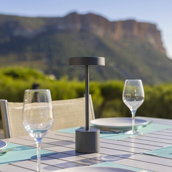 Lumisky Lampada LED da tavolo ricaricabile Roby, grigio scuro, altezza 30 cm, IP54 dimmerabile, Alluminio / Grigio / Zincato, Alluminio, Moderno