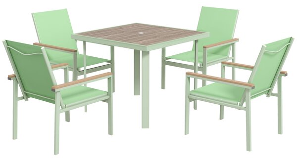 Outsunny Set da Giardino con Tavolo Quadrato e 4 Sedie con Braccioli in Tessuto a Rete e Acciaio, Verde