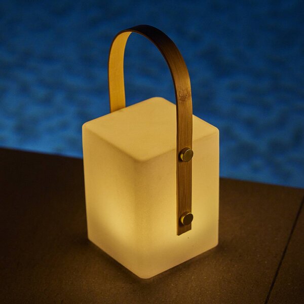 Lumisky Lampada LED da tavolo ricaricabile Tiky, bianca, altezza 27 cm, bambù/plastica dimmerabile, Legno chiaro, bambù