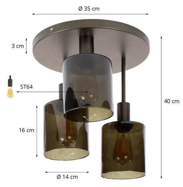 ZIJLSTRA Plafoniera soffitto Sepiora, dimmerabile, Bronzo / Ottone antico, Soggiorno / Sala da pranzo, Vetro, Moderno, Plafoniera