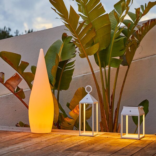 Lumisky Lampada da terrazza a LED ricaricabile Classy bianca, altezza 120 cm, RGBW, Bianco / Opale, Plastica