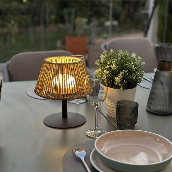 Lumisky Lampada LED da tavolo ricaricabile Raffy, antracite/marrone chiaro, altezza 22 dimmerabile, Nero, Metallo