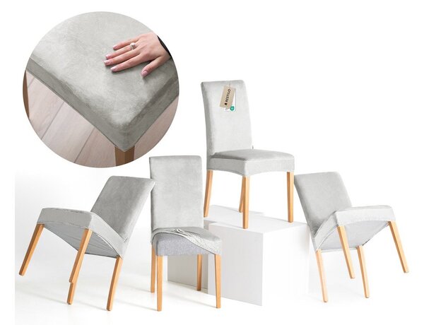 Set di coprisedia grigio chiaro con rivestimento elastico per sedie 4 pz 48 cm Sento – Restilo