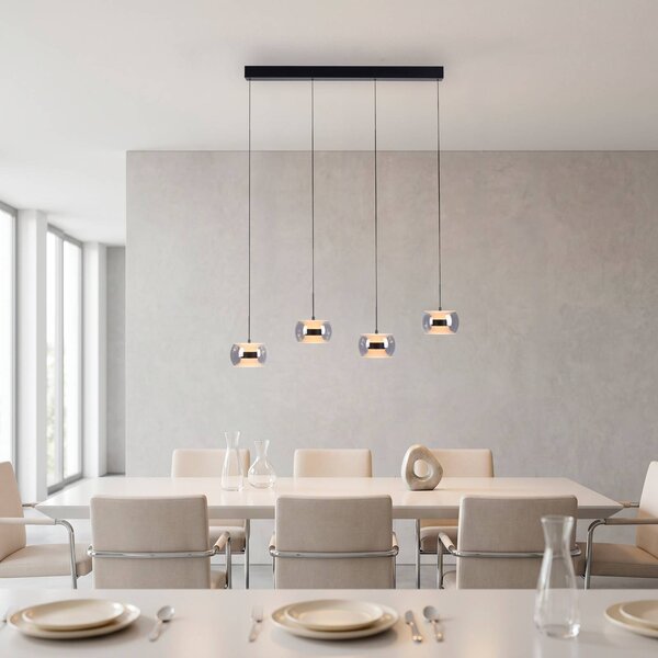 Paul Neuhaus Lampada a sospensione Fumea, dimmerabile, Nero, Soggiorno / Sala da pranzo, Vetro, Lampada a sospensione