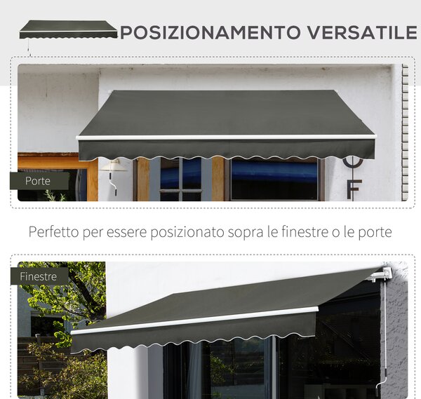 Outsunny Tenda da Sole per Esterno Avvolgibile a Bracci con Apertura a Manovella, 350x250 cm, Grigio | Aosom Italy