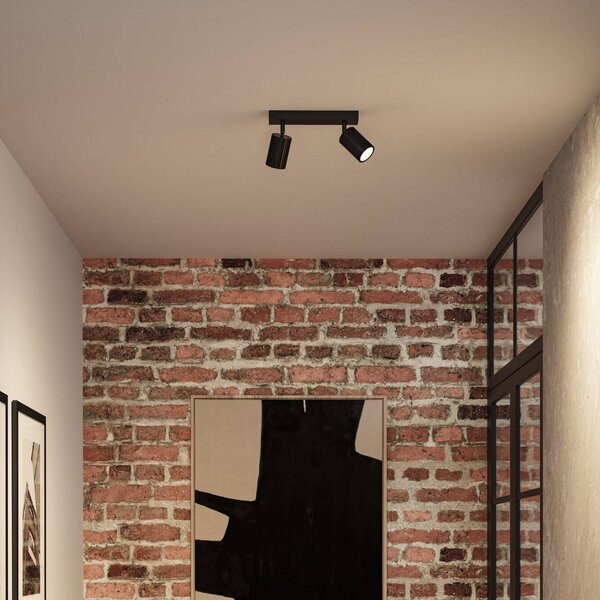 Paulmann Faretto da soffitto Lirena, nero opaco, lunghezza 26 cm, 2 luci. dimmerabile, Nero, Soggiorno / Sala da pranzo, Metallo, Moderno, Faretto alogeno