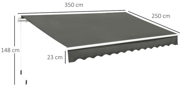 Outsunny Tenda da Sole per Esterno Avvolgibile a Bracci con Apertura a Manovella, 350x250 cm, Grigio | Aosom Italy