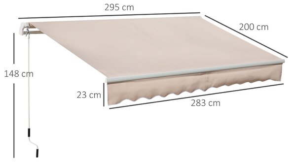 Outsunny Tenda da Sole a Bracci Avvolgibile per Esterno con Apertura a Manovella, 295x200 cm, Beige | Aosom Italy