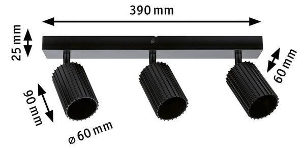 Paulmann Faretto da soffitto Lirena, nero opaco, lunghezza 39 cm, a 3 luci. dimmerabile, Nero, Soggiorno / Sala da pranzo, Metallo, Moderno, Faretto alogeno