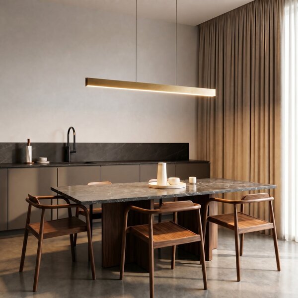 Lampada a sospensione Lucande, Mylosh, dimmerabile, Dorato / Ottone, Sala da pranzo, Alluminio, Moderno