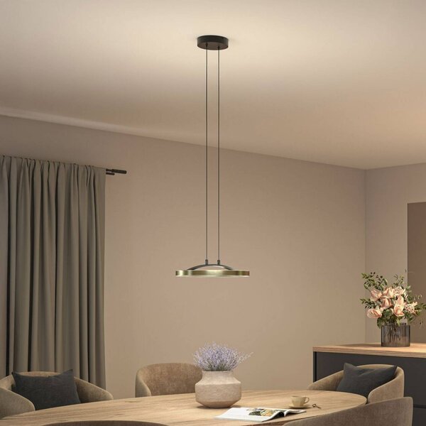 Paulmann Lampada LED a sospensione Melira, nero/oro, Ø 38 cm, metallo dimmerabile, Nero, Soggiorno / Sala da pranzo, Metallo, Moderno