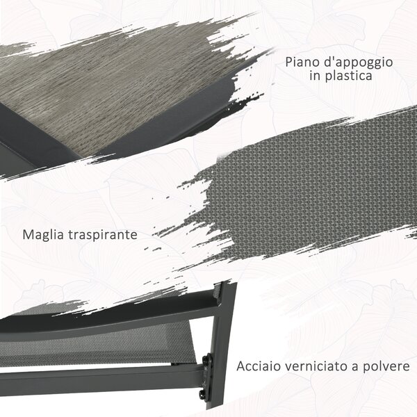 Outsunny Set da Giardino con 6 Sedie Impilabili in Tessuto a Rete e Tavolo Effetto Legno, Grigio