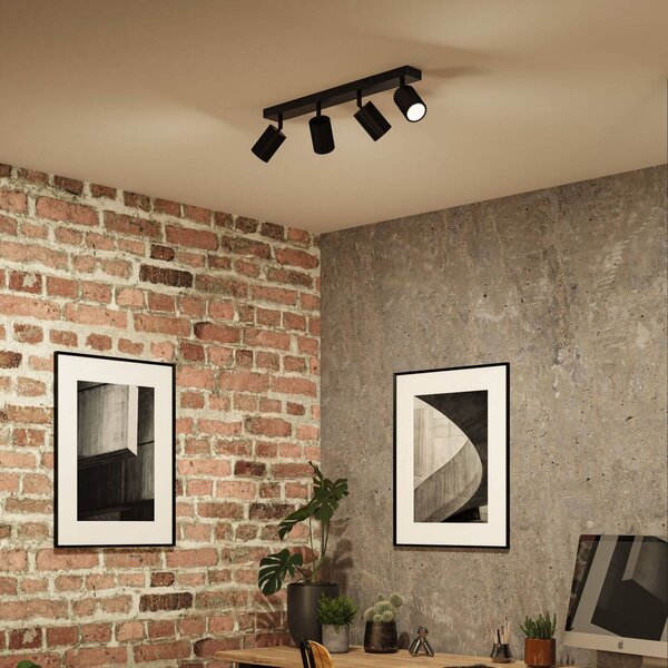 Paulmann Faretto da soffitto Lirena, nero opaco, lunghezza 53 cm, a 4 luci. dimmerabile, Nero, Soggiorno / Sala da pranzo, Metallo, Moderno, Faretto alogeno