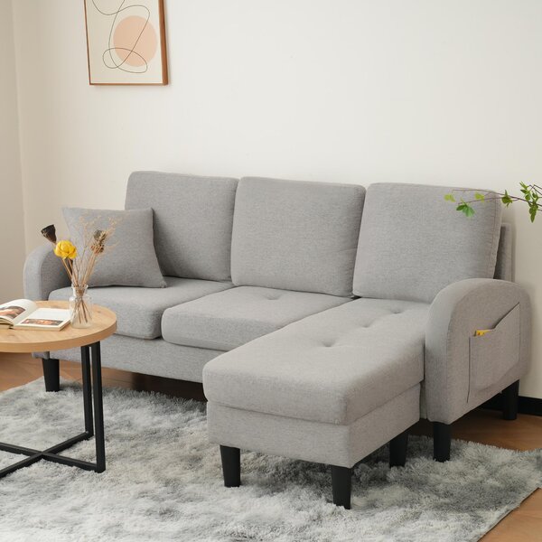Divano angolare a forma di L Fortuna Lai con chaise longue – Divano a 3 posti, 166 x 118 x 77 cm, tessuto di cotone e lino traspirante, gambe in plastica, design modulare, ideale per soggiorni, appartamenti e uffici