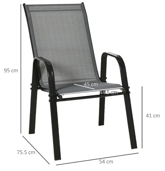 Outsunny Set 4 Sedie da Giardino Impilabili e Salvaspazio con Braccioli in Metallo e Tessuto a Rete, Grigio|Aosom