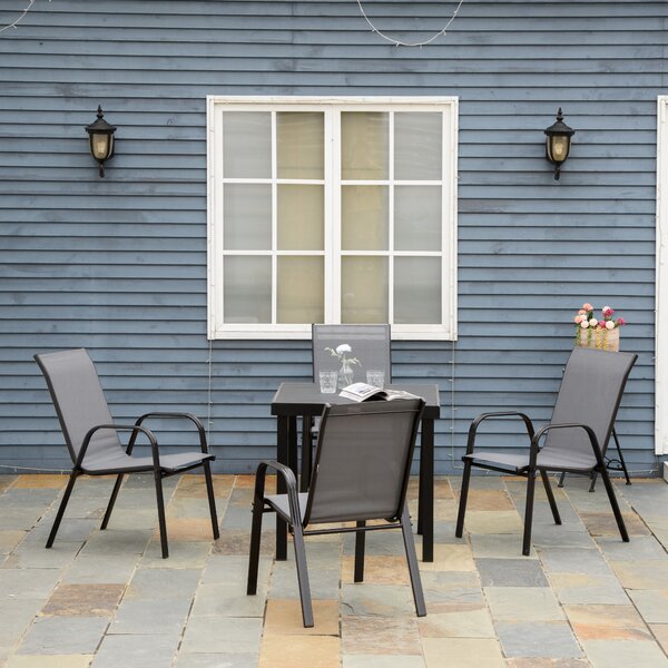 Outsunny Set 4 Sedie da Giardino Impilabili e Salvaspazio con Braccioli in Metallo e Tessuto a Rete, Grigio|Aosom