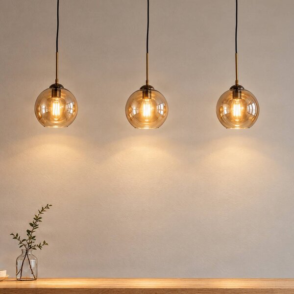 Lampada a sospensione in vetro Sofian Lindby, dimmerabile, Crema / Ambra, Soggiorno / Sala da pranzo, Vetro, Moderno, Lampada a sospensione