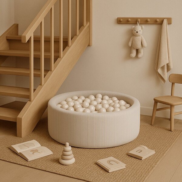 Piscina di palline color crema in velluto a coste ø 90x30 cm Montessori – Meowbaby
