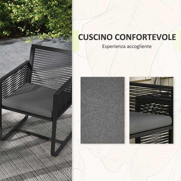 Outsunny Set da Giardino in Rattan con 2 Poltroncine con Cuscini e Tavolino da Caffè in Vetro, Nero|Aosom
