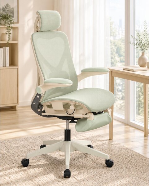 Sedia da ufficio ergonomica STILVORA, dotata di supporto lombare e poggiatesta 3D, sedia pieghevole con braccioli pieghevoli e schienale in rete, sedia da scrivania con pedali poggiapiedi