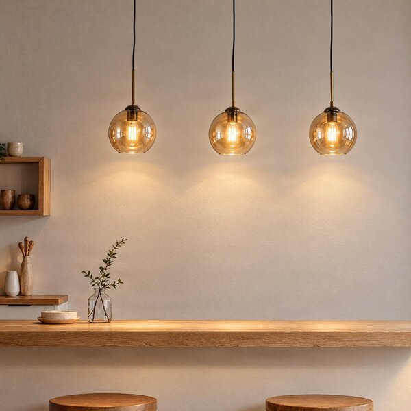 Lampada a sospensione in vetro Sofian Lindby, dimmerabile, Crema / Ambra, Soggiorno / Sala da pranzo, Vetro, Moderno, Lampada a sospensione