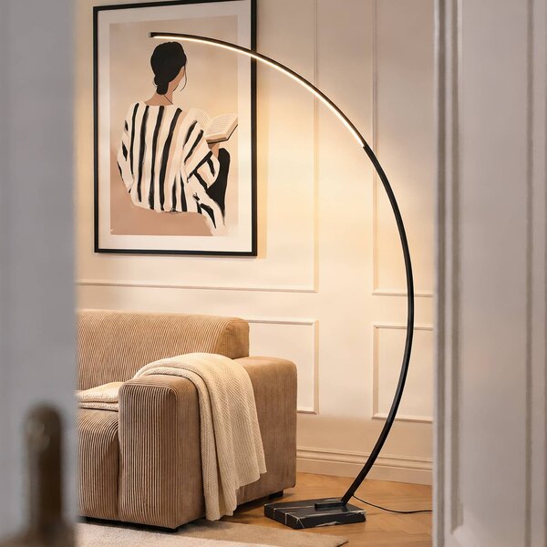 Lampada ad arco Kendra Lindby, dimmerabile, Nero, Soggiorno / Sala da pranzo, Metallo, Moderno, Lampada da terra
