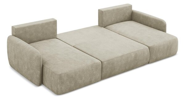 Divano angolare beige allungabile/con contenitore (a U) con rivestimento in ciniglia Lilo – Makamii