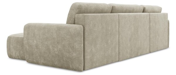 Divano angolare beige allungabile/con contenitore (a U) con rivestimento in ciniglia Lilo – Makamii