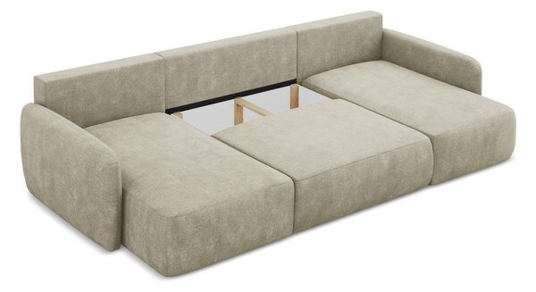 Divano angolare beige allungabile/con contenitore (a U) con rivestimento in ciniglia Lilo – Makamii