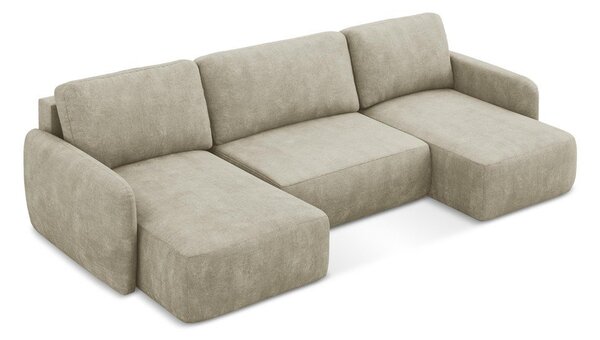 Divano angolare beige allungabile/con contenitore (a U) con rivestimento in ciniglia Lilo – Makamii
