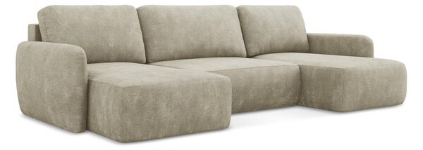 Divano angolare beige allungabile/con contenitore (a U) con rivestimento in ciniglia Lilo – Makamii